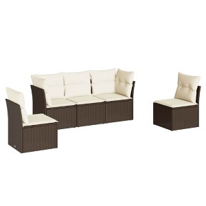 vidaXL Garden Sofa Set Brown PE rattan 5 Seater Adjustable Feet - 1 of 4