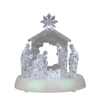 Northlight 7.5" Clear Battery Operated LED Lighted Christmas Nativity Scene