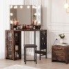 Corner Vanity Desk and Stool, Corner Makeup Vanity with Light Bulbs Mirror Charging Station and Cabinet for Bedroom - 3 of 4