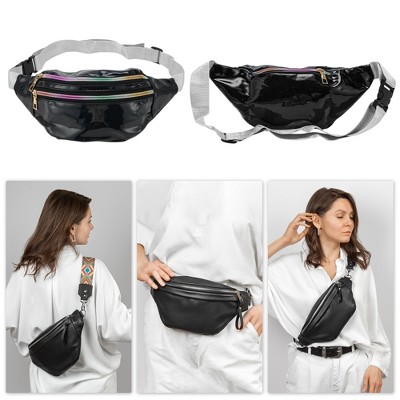 Unique Bargains Patent Leather Fanny Pack Black 1 Pc - image 2