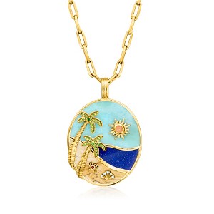 Ross-Simons 0.26 ct. t.w. Multi-Gemstone Beach Pendant Paper Clip Link Necklace in 18kt Gold Over Sterling Size 18 - 1 of 3