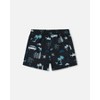 Deux par Deux Boy Printed Swim Trunks Light Blue Beach on Black - 4 of 4