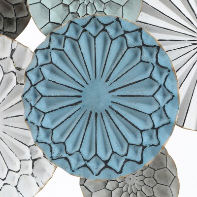 Large Multicolor Metal Floral Layered Plates Wall Sculpture