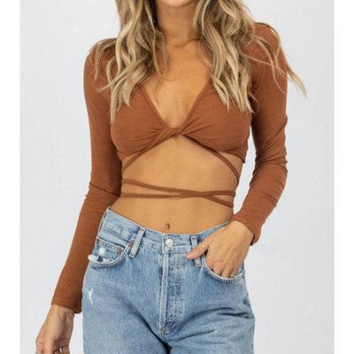 Women's WRAP DETAIL LONG SLEEVE CROP - MABLE