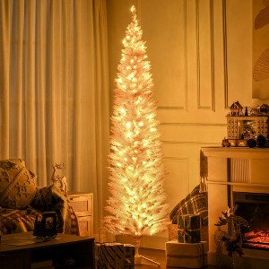 Whisen 7FT Prelit Slim Artificial Christmas Tree with 200 LED Lights and 499 Tips, for Christmas Decoration - Pink - 1 of 4