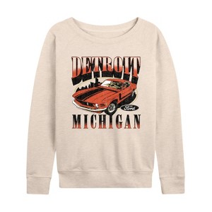 Women's - Ford - Vintage Mustant Detroit Michigan Lightweight French Terry Wide Neck Long Sleeve Shirt - 1 of 4