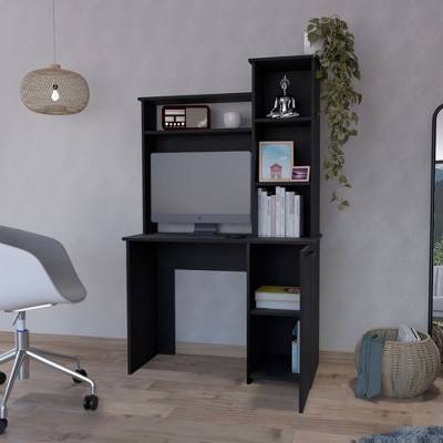 NicBex Home Office Desk 38.7" Modern Computer Desk with 4 Open Storage Shelves, Cabinet and Wooden Frame for Office, Study, Living Room