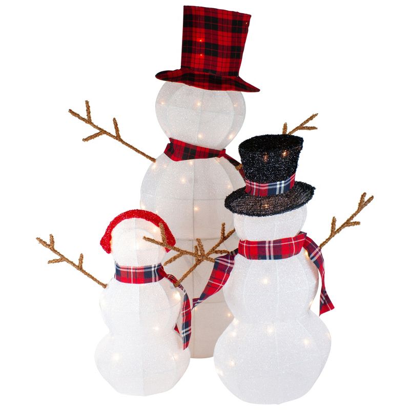 Northlight Set of 3 Lighted Tinsel Snowmen Family Christmas Yard Decorations, 5 of 7