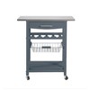 Wooakway 33.5"H Indoor Kitchen Island Trolley Serving Cart with Stainless Steel Marble Top Underneath Drawer Basket Wine Rack Lockable Casters - 3 of 4