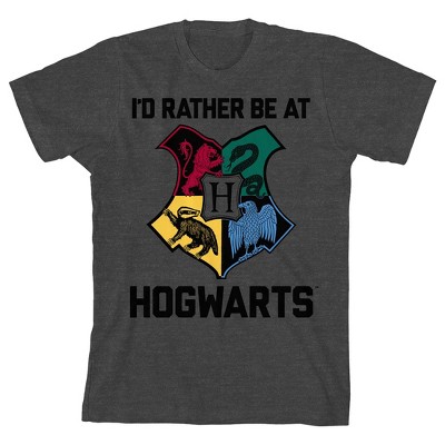 Harry Potter I'd Rather Be At Hogwarts Boy's Charcoal Heather T-shirt