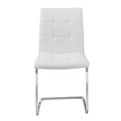 Polyurethane Escondido Side Chair (Set of 2) with Quilted Mid-Century Modern Design, C-Shaped Chrome Base, Levelers