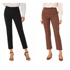 Allegra K Women's Plaid High Waist Elastic Back Office Work Ankle Pants 2 Packs - 1 of 4