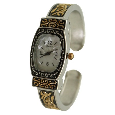 Two Tone Delicate Textured Bangle Women Watch