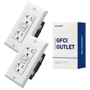 ELEGRP White 20 Amp 125-Volt Tamper Resistant/Weather Resistant Duplex Self-Test GFCI Outlet, with Wall Plate (2-Pack) - 1 of 1