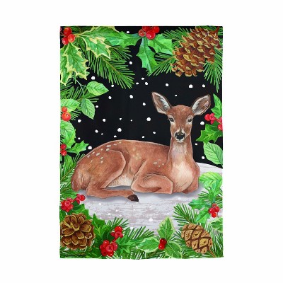 Woodland Peace on Earth Deer Suede Christmas Garden Flag