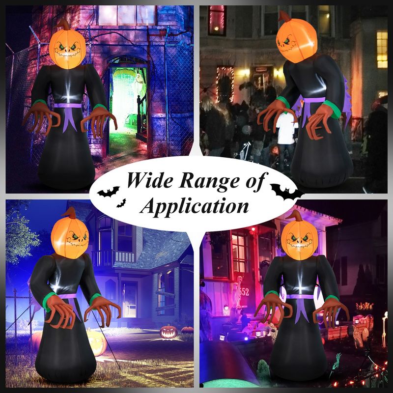 Costway 6.5 FT Inflatable Halloween Warlock with Pumpkin Head Blow-up Pumpkin Reaper, 5 of 11