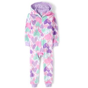 The Children's Place Girls Long Sleeve Heart Fleece One Piece Pajamas - 1 of 4