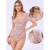 INSPIRE CHIC Women's Stripe Sweetheart Neck Short Sleeve Ruched Casual Body Suit Tops - 2 of 4