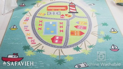 Blue Geometric Kids Washable Non-slip Synthetic Area Rug