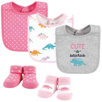 Hudson Baby Infant Girl Cotton Bib and Sock Set, Cute-A-Saurus, One Size