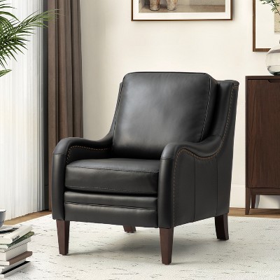 Regina 27.56" Wide Genuine Leather Armchair with Removable Cushions and English Arms  | ARTFUL LIVING DESIGN