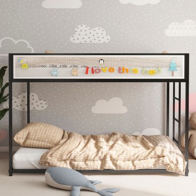 NicBex Twin Over Twin/Twin Over Full Metal Bunk Bed with White Mesh Guardrail,Loft Bed with Stable Ladder for Bedroom,Black