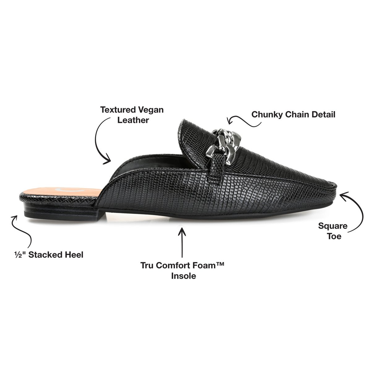 Женские сабо Journee Collection Women's Hazina Slip On Square Toe Mules Flats Black 9 — фото 8