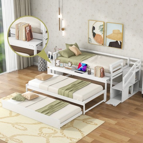 Twin Size Daybed With Double Trundle, Flexible Desk And Storage ...