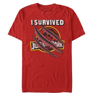 Men's Jurassic Park I Survived The Island, Raptor Claw Tear T-Shirt - 1 of 4