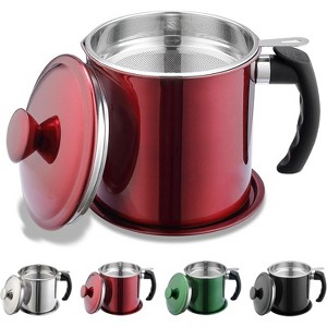 Stainless Steel Bacon Grease Container With Strainer, 48 oz Oil Pot with Lid and Handle - 1 of 4
