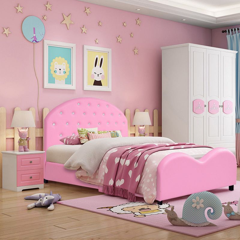 Costway Kids Children PU Upholstered Platform Wooden Princess Bed Bedroom Furniture Pink, 1 of 10