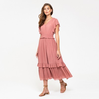 August Sky Women's Empire Waist Midi Dress Rdc2045_rose_small : Target