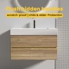 FAMYYT 24 in. Single Sink Floating Rough Oak Bath Vanity with White Engineered Quartz Composite Top, 2 Soft Drawers - 3 of 4