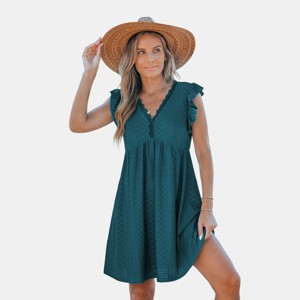 Women's Creme/Navy Eyelet V-Neck Cover-Up Mini Dress - Cupshe - 1 of 4