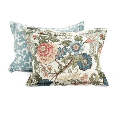 Sydney Twin XL Green Blue Reversible Cotton Floral Duvet Cover Set