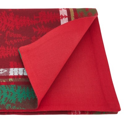 Red Green Cotton Christmas Tree Plaid Table Runner