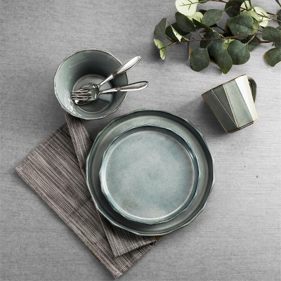 Stonewashed Gray Ceramic 16-Piece Dinnerware Set for 4