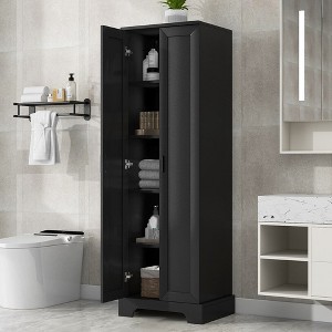 23.3"Storage Cabinet with Two Doors for Bathroom, Office, Adjustable Shelf, MDF Board,Brown - 1 of 4