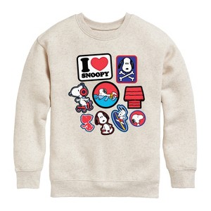 Boys' - Peanuts - I Heart Snoopy Patches Graphic Long Sleeve Fleece Sweatshirt - 1 of 4