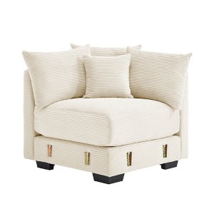 Vynxaria 28" Cream Corduroy Corner Sofa - Extra-Wide Thick Armrests, Oversized Deep Seating, Modular Design, Movable Ottoman, with Pillows - 1 of 4