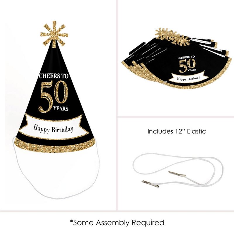 Big Dot of Happiness Adult 50th Birthday - Gold - Cone Birthday Party Hats for Adults - Set of 8 (Standard Size), 5 of 8