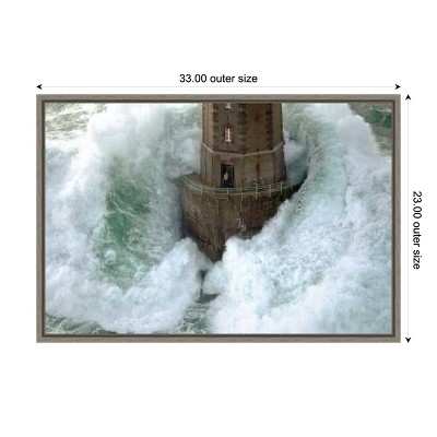 Stormy Lighthouse Architecture Canvas Print with Greywash Frame