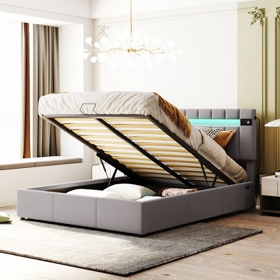 Queen bed deals frame with lights