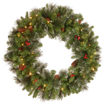 National Tree Company 30in. Crestwood Spruce Wreath with Battery Operated Warm White LED Lights