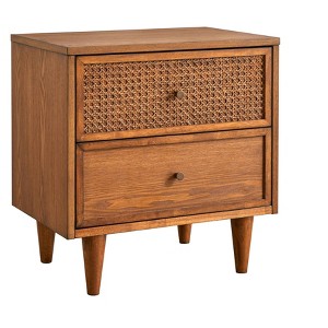 Lifestorey Maxwell 2 Drawer Mid-Century Modern Nightstand Natural Cane/Blonde Oak - 1 of 4