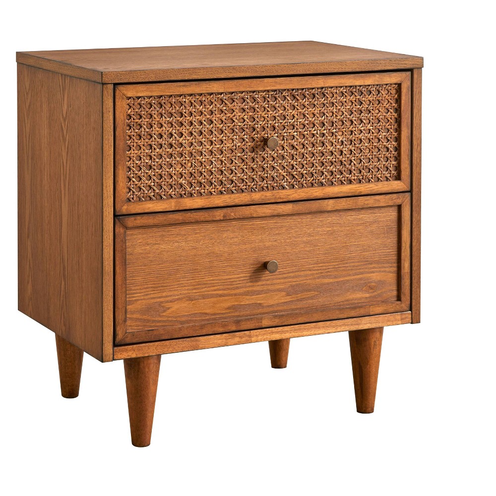 Photos - Storage Сabinet Lifestorey Maxwell 2 Drawer Mid-Century Modern Nightstand Natural Cane/Blo