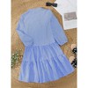 Coolmee Women'sPlaid Shirt Midi Dress 3/4 Puff Sleeve Button Down V Neck Loose Casual Ruffle Tiered Midi Dress - 2 of 3