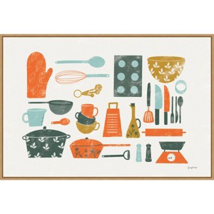 33" x 23" Retro Kitchen I by Becky Thorns Framed Canvas Wall Art Print - Amanti Art: Hand-Stretched, Lithograph, Horizontal Layout - 1 of 4