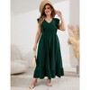 WhizMax Women's Plus Size Summer Dress with Pocket Ruffle Cap Sleeveless V Neck Side Split Long Beach Maxi Dress,3XL,Dark green white - 4 of 4