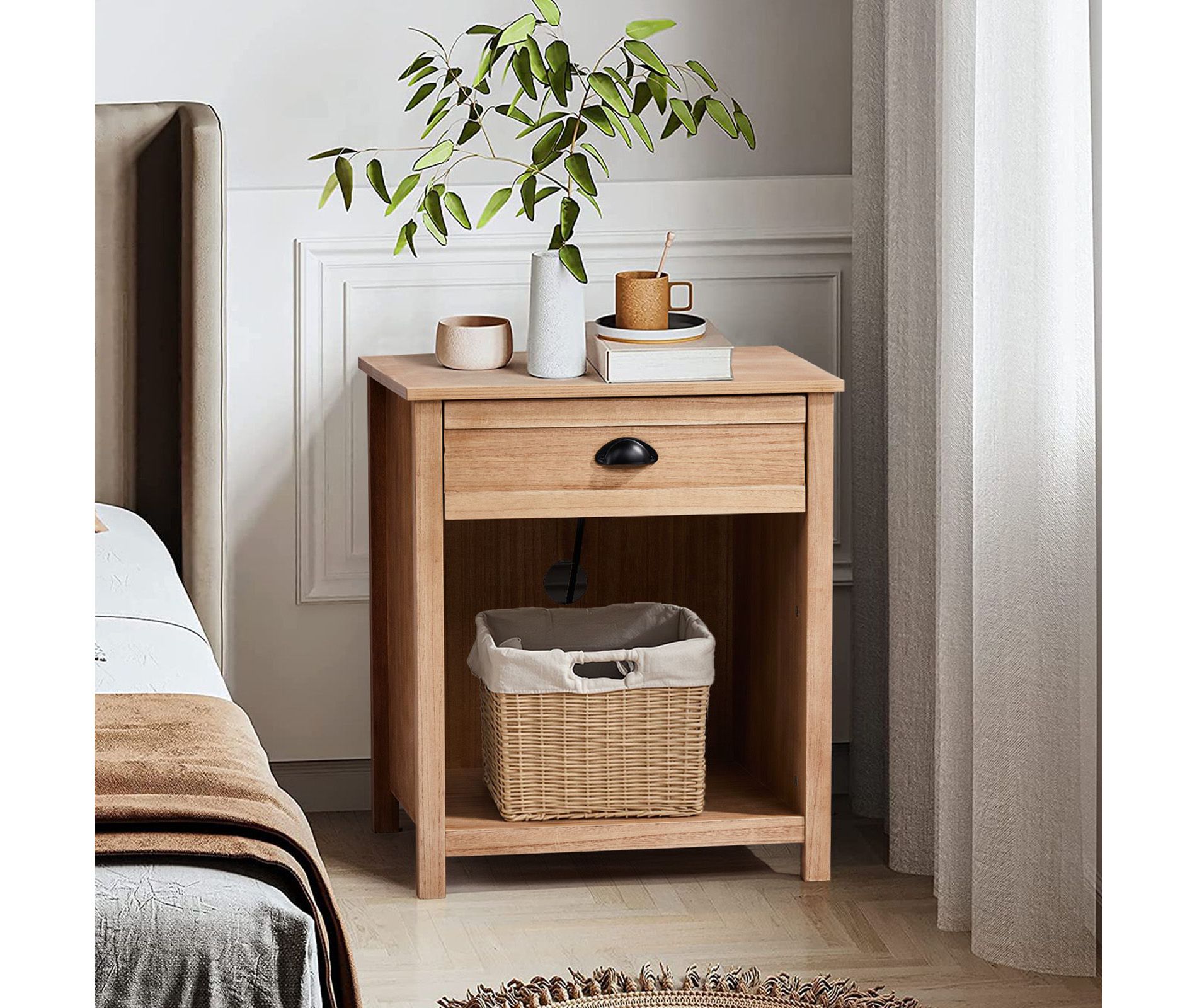 Karl Home 1-Drawer Beige MDF (Medium-Density Fiberboard) 22.05in. W Nightstands